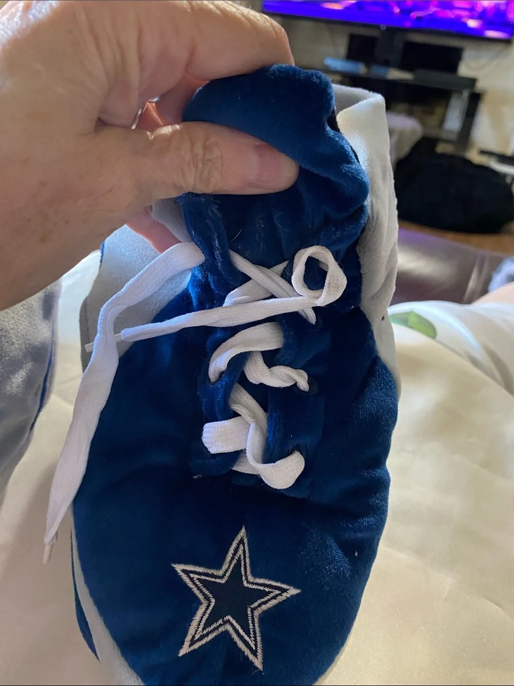 Plush Kids Slipper Sneakers in Navy Blue and Light Gray with Star Accent